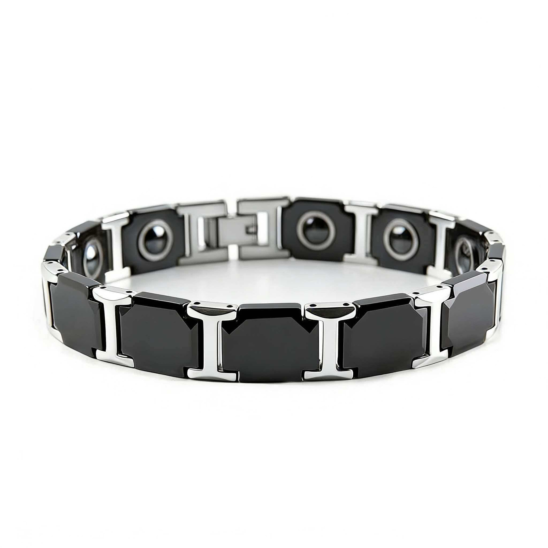 Pulseras magnéticas japonesas y coreanas de titanio y acero con cerámica, pulseras magnéticas cuadradas negras para parejas, comercio electrónico transfronterizo.