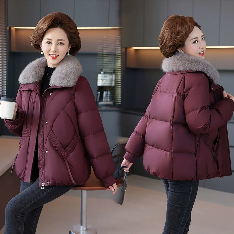 Женский пуховик на 90, новое зимнее пальто с белым утиным пухом для матери средних лет, толстое пальто с капюшоном и хлопковой подкладкой больших размеров