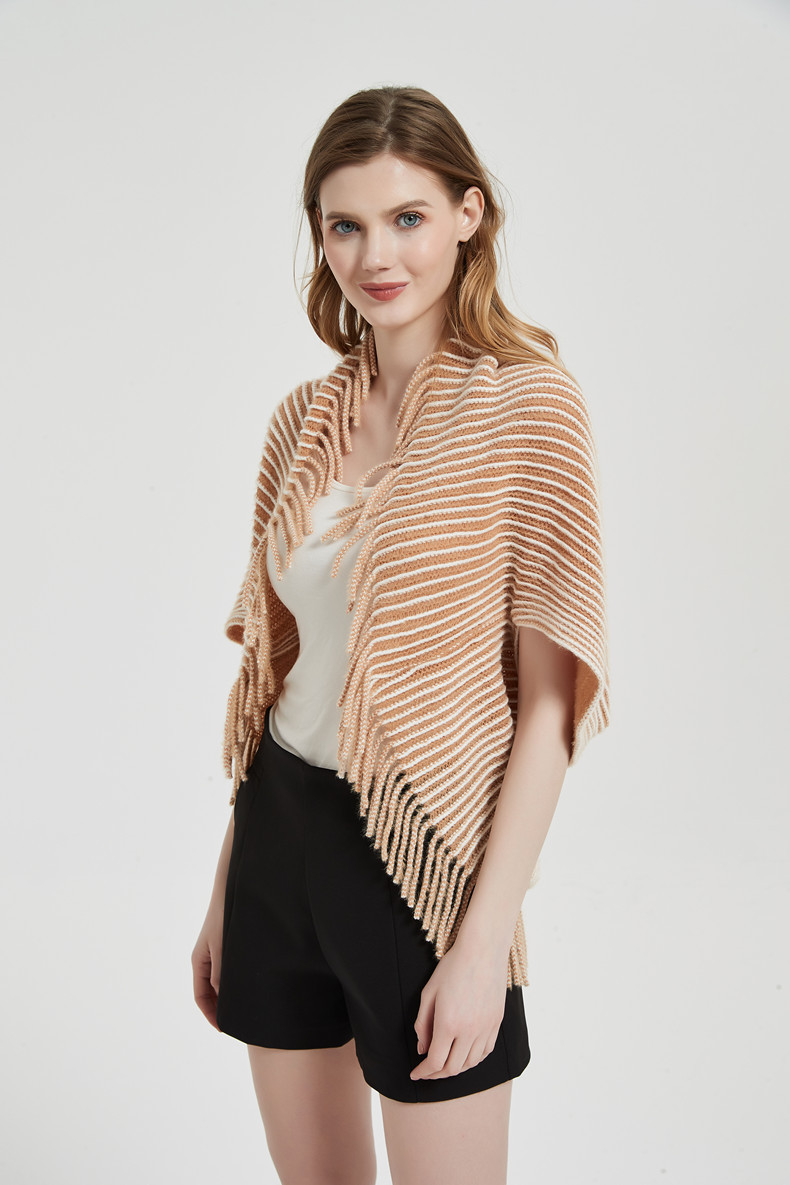 Unisex Cape Winter cuff striped knitted cardigan fringed cape_viptrois.com