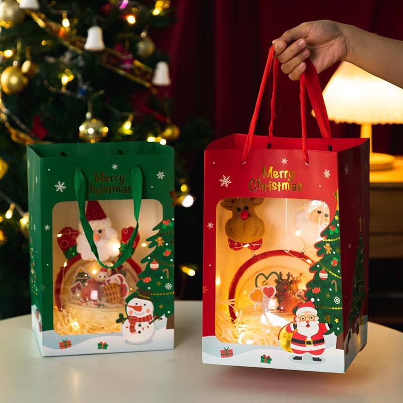 圣诞礼物袋圣诞节礼品袋开窗手提袋苹果慕斯球抱抱桶包装袋花束袋
