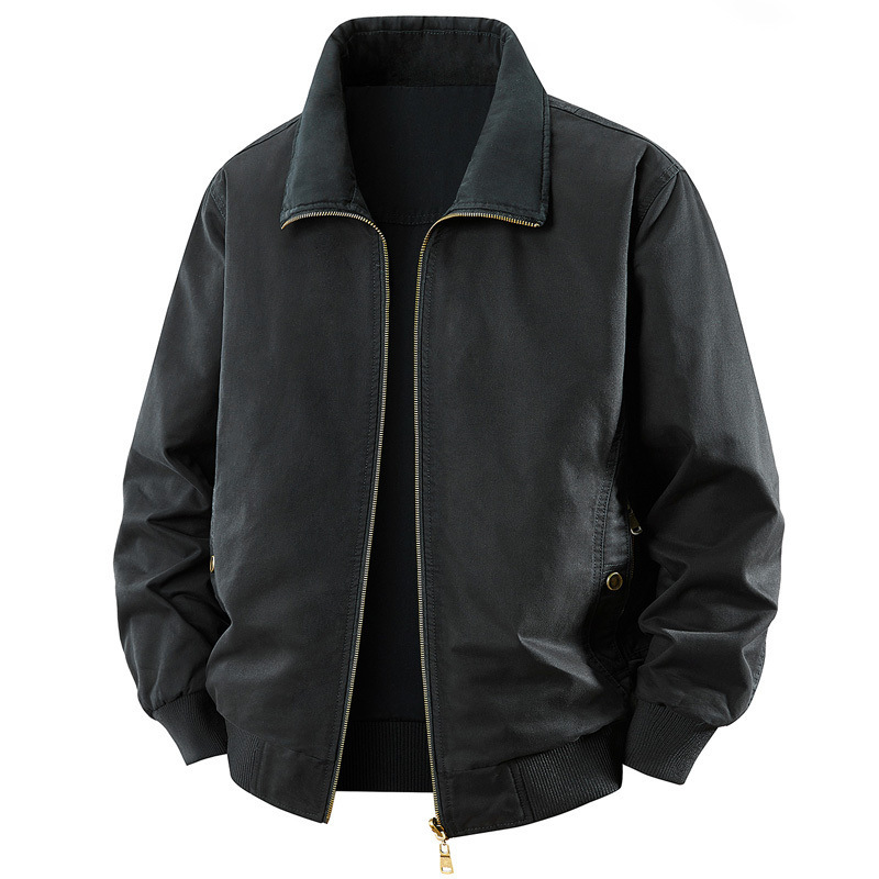 Heavy-Duty Washed Double-Sided Lapel Jacket for Men, Autumn and Winter American Retro Pure Cotton Casual Spring Coat