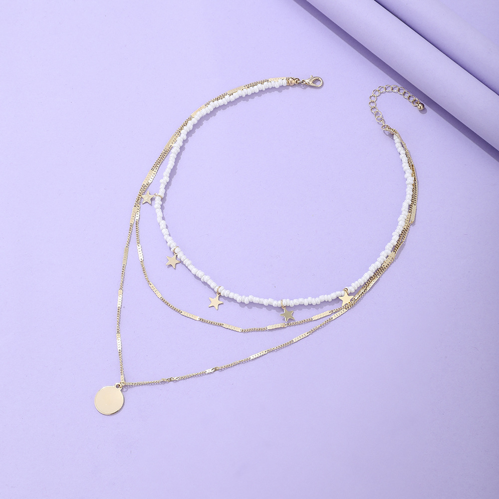 wholesale jewelry retro color beaded star disc pendant necklace nihaojewelry