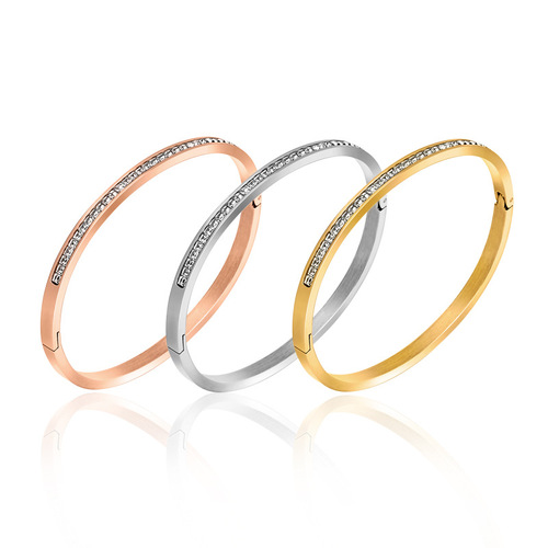 Live broadcast gift fashion half circle full diamond bracelet rose gold non-fading light luxury simple titanium steel bracelet for women