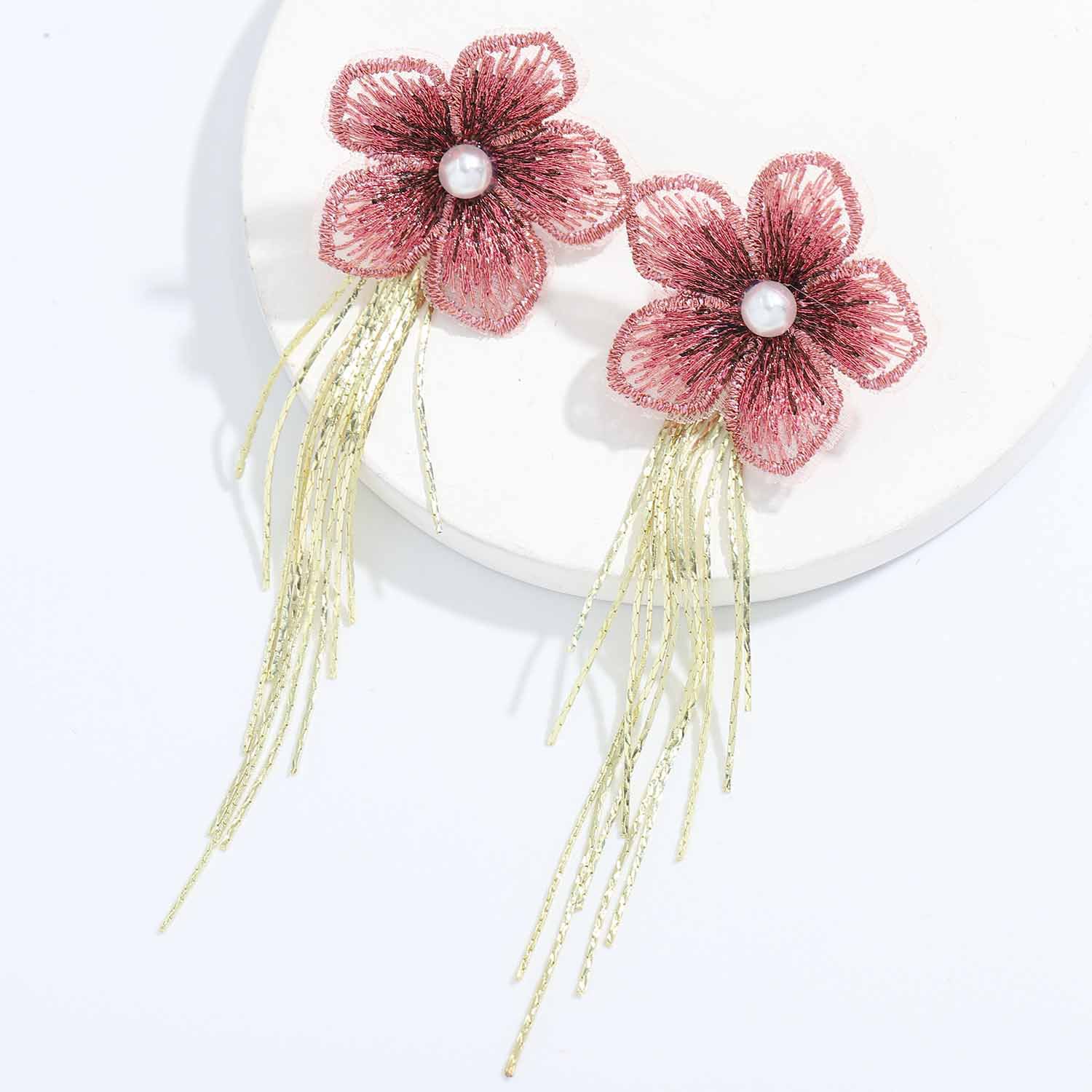 Korean Mesh Fabric Flower Earrings display picture 1
