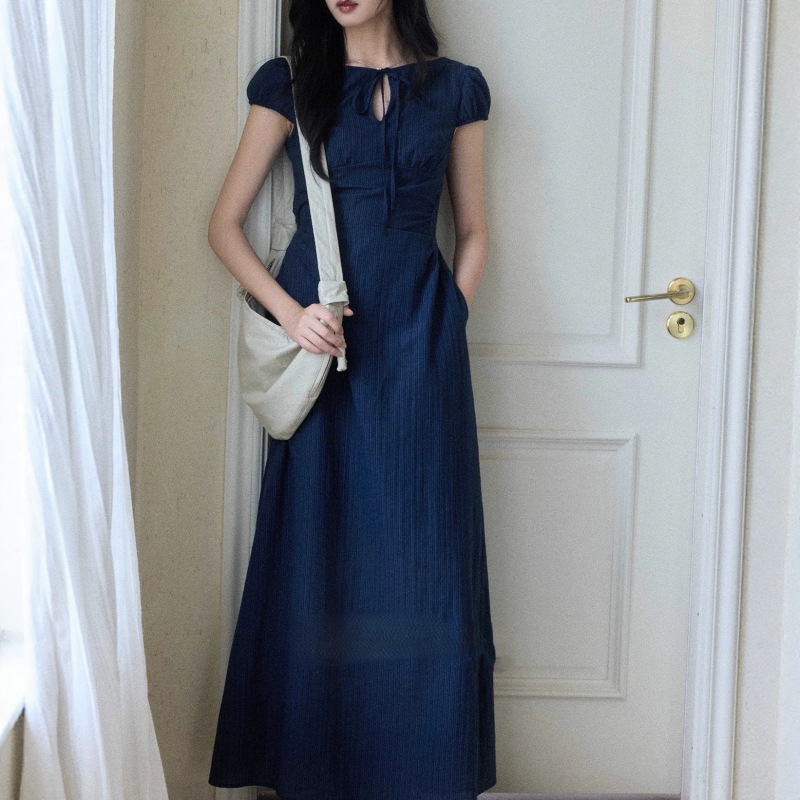 Eryang Design 5/13 New Product Discount【Luo Yi】Elegant Water Drop Collar Waist-Slimming Striped Dress