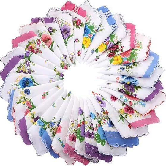 Pure Cotton Printed Handkerchiefs, Various Women's White Background Small Floral Sweat-Absorbent Towels, Lunar Teeth, Small Fresh Handkerchiefs, Handkerchiefs