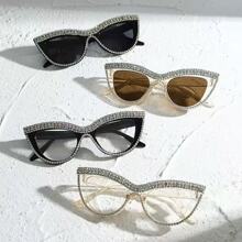 爆款猫眼镶钻太阳镜女时尚遮阳防晒拍照出片潮流大框显瘦轻奢气质