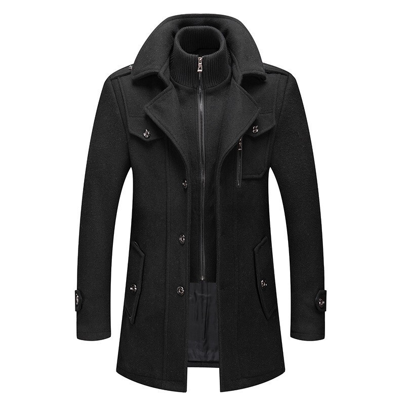 Autumn and Winter Men's Business Woolen Coat, Fashionable Double-Collar Standard Style Cross-Border Woolen Coat, Men's Jacket with Vertical Zipper Autumn and Winter Men's Business Woolen Coat, Fashionable Double-Collar Standard Style Cross-Border Woolen Coat, Men's Jacket with Vertical Zipper