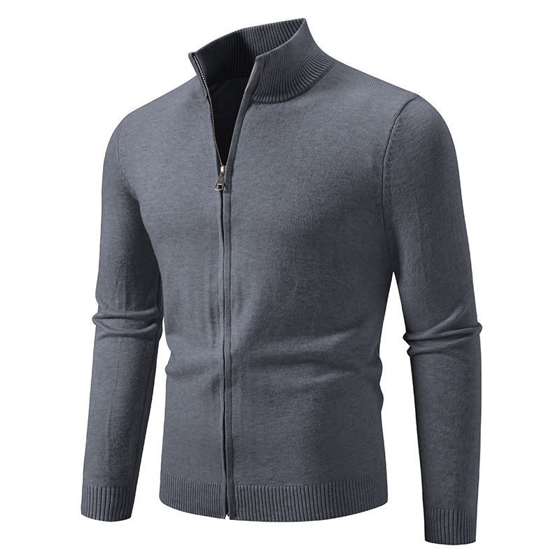 Slim-Fit Zip-Up Knit Cardigan For Men – Modern Stand Collar Pullover For Urban Layering_voghion.com
