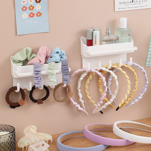 Wall-mounted hairband hairpin storage rack hook wall punch-free cosmetics lipstick storage box hair accessories organizer rack