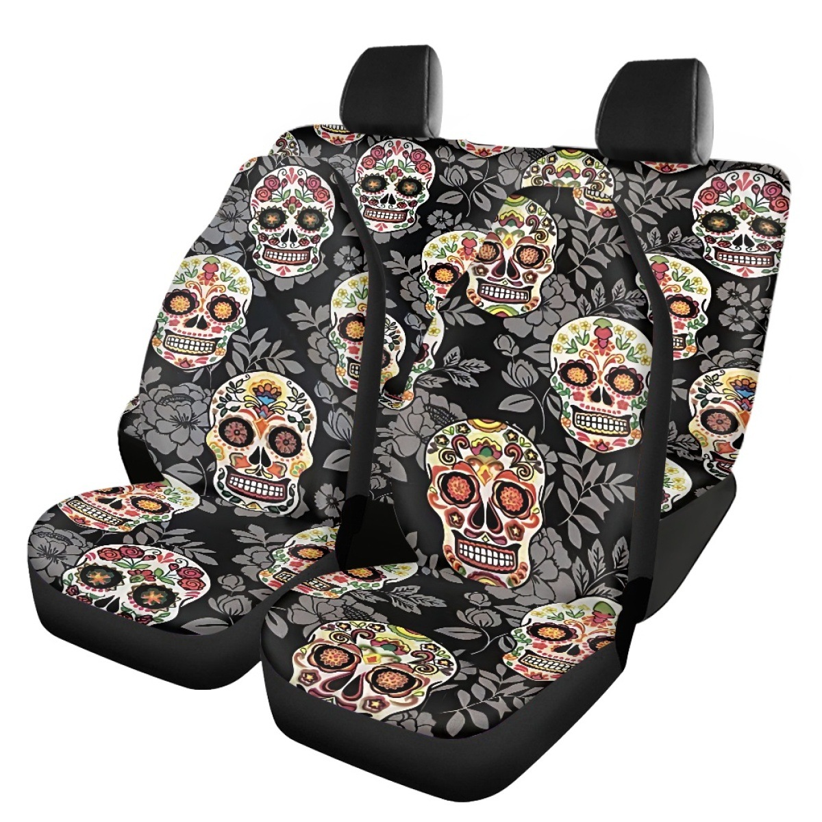 Cross-border Halloween-themed sugar skull pattern custom car seat covers, breathable and universal car seat cushions