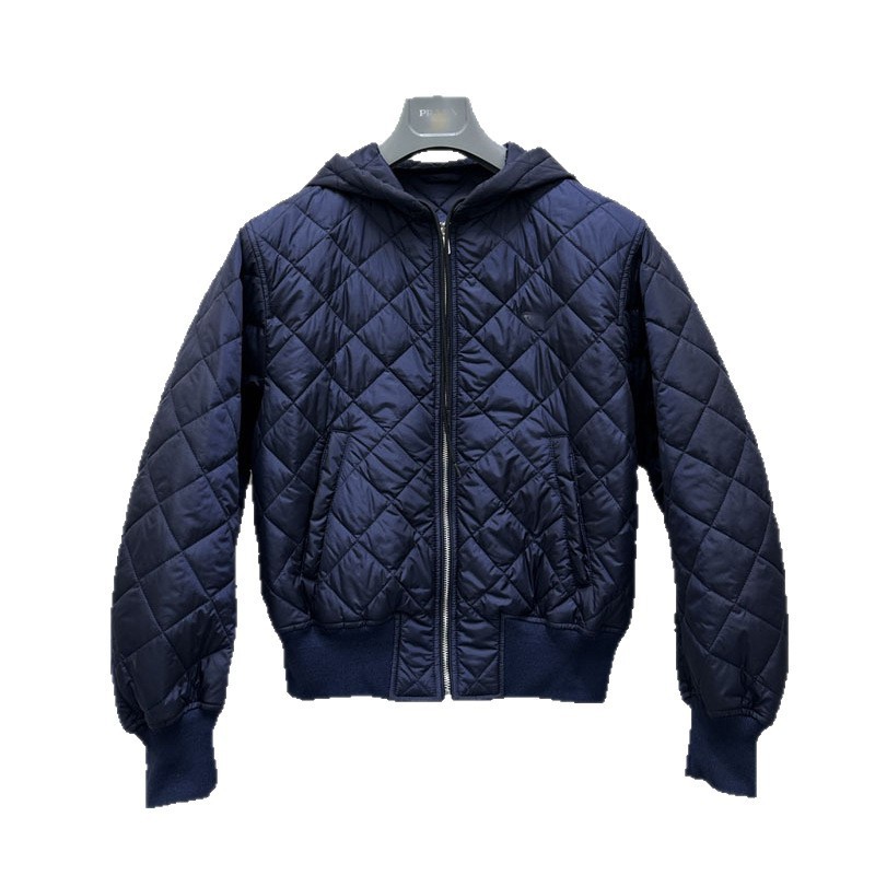 25秋冬新款南油高定Pra简约休闲百搭经典菱格纹连帽棉服外套|undefined