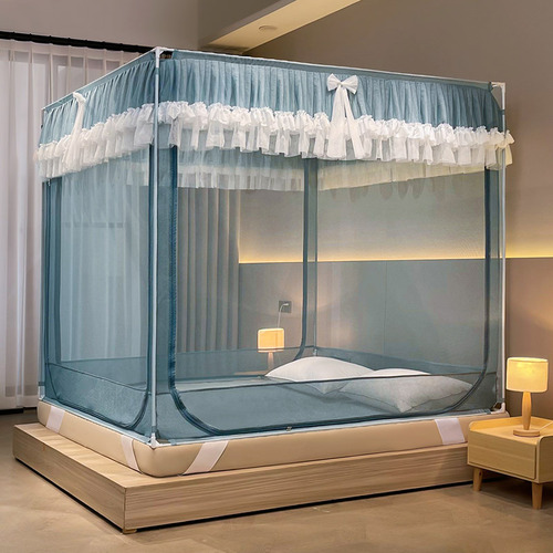 Full Surround Protective Anti-Mosquito Bed Canopy with Thickened and Encrypted Seating Bed Court Style Princess Wind Three-Door Zipper Model Washable Mosquito Net