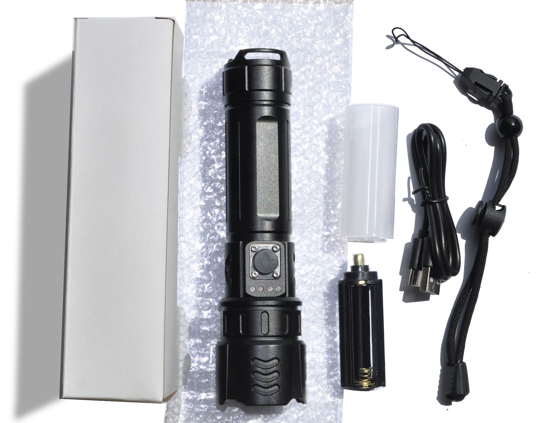 Transfronterizo XHP70 luz fuerte linterna táctica recargable al aire libre portátil zoom linterna láser blanco