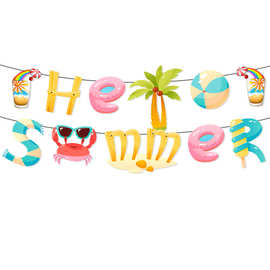 你好夏天主题派对装饰 hello Summer字母拉旗夏威夷主题生日横幅