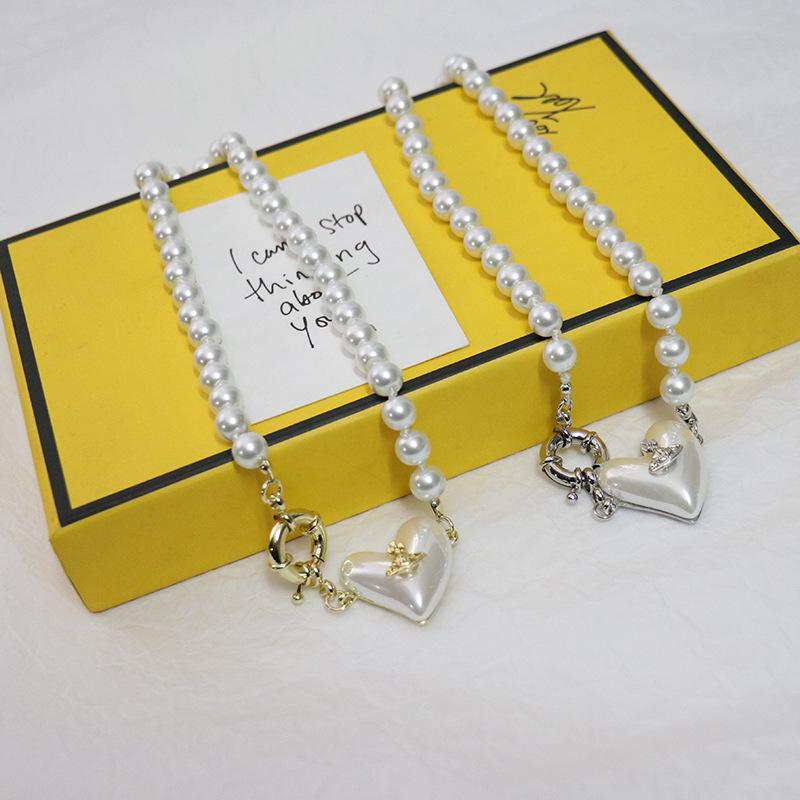 Mode Retro Perle Perlen Blume Saturn Anhänger Legierung Halskette display picture 11