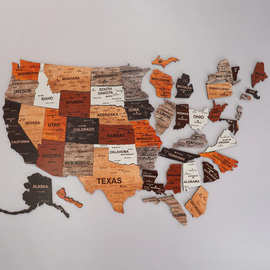 跨境USA Wooden Map Puzzle美国木制地图拼图家居办公室墙面装饰