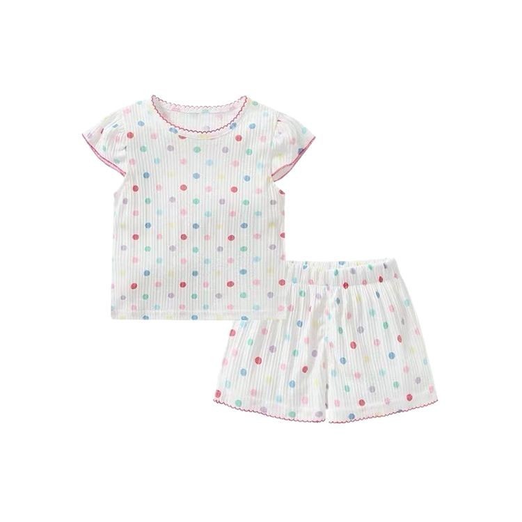 针织华夫格碎花印花布打底衫上衣童装家居服薄款背心套装服装面料|undefined