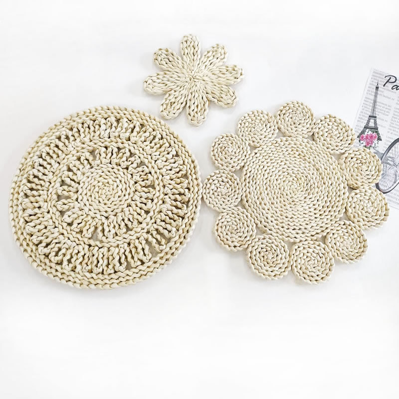 Tejido a mano redondo anti-corrosión almohadilla de comedor occidental natural ecológico tejido de paja al por mayor 1593.
