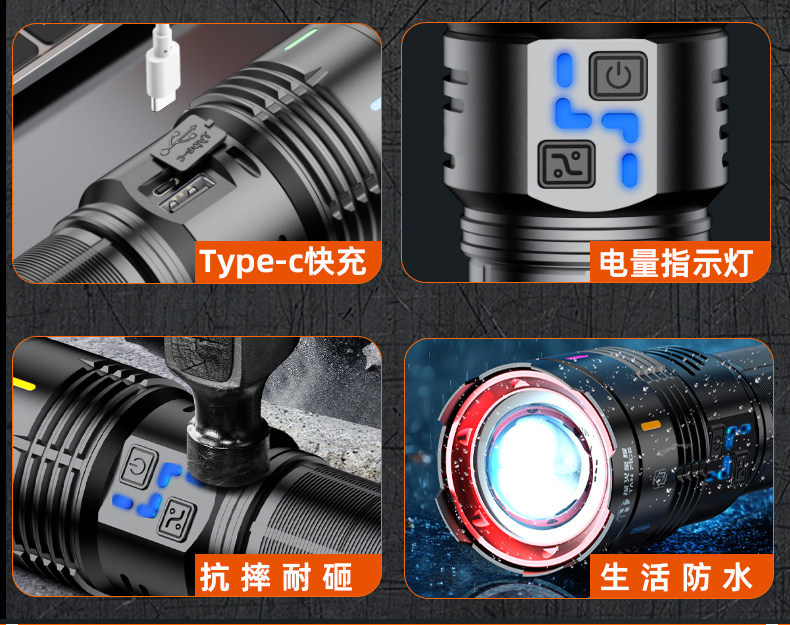 Extended-Range Super Bright Flashlight, Rechargeable, Outdoor Long-Range Patrol, Large-Capacity Laser, Sky-Penetrating Laser, Ultra-Long Battery Life