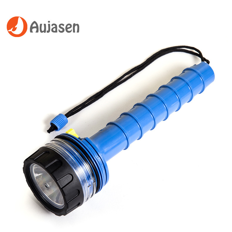 Aojia Sheng Fabricante directo de linternas impermeables para buceo profundo. Luz LED de alta intensidad y largo alcance para salvamento.