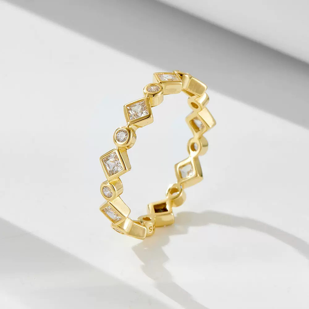 几何圆菱形满圈锆石纯银戒指欧美轻奢ins潮个性简约奢华百搭指环