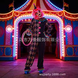 跨境万圣节儿童霓虹小丑服装舞台演出扮演表演服