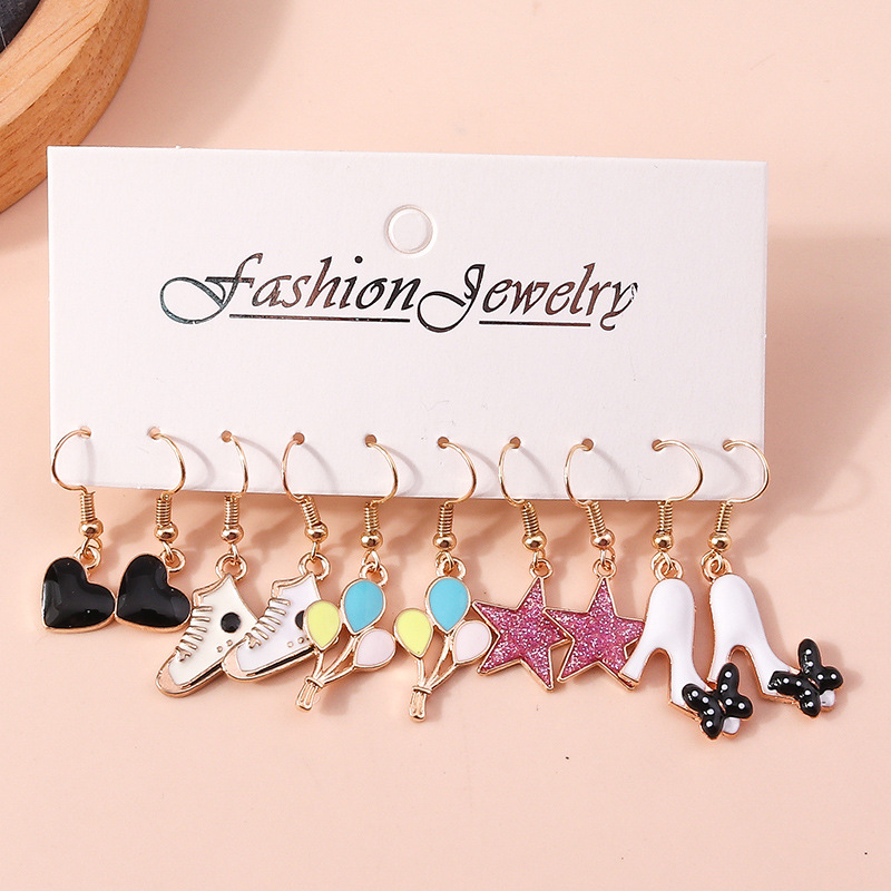 1 Set Fashion Heart Shape Flower Alloy Enamel Womenu0027S Drop Earrings