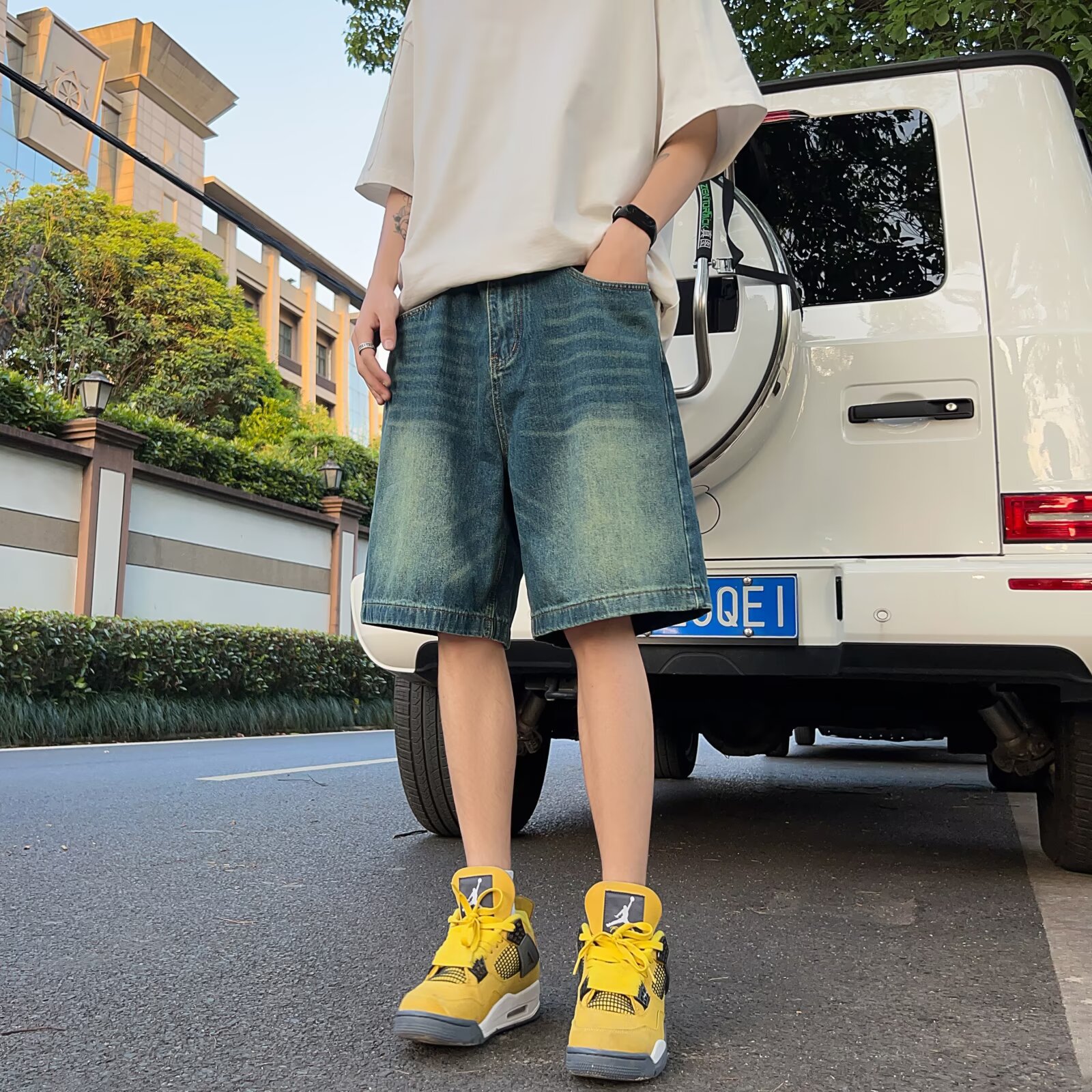 Cross-border Niche Dressed Washed High-end Denim Shorts Men's Summer Slimming Straight Handsome Trendy Vintage Shorts