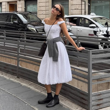 跨境提花露肩连衣裙欧美2026夏季新款法式镂空刺绣修身花苞裙长裙