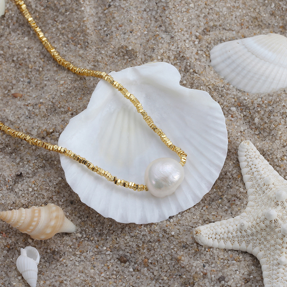 Daily Occasion Freshwater Pearl, Sterling Silver Material Freshwater Pearl Sterling Silver Beaded Chain Ball Pendant Necklace