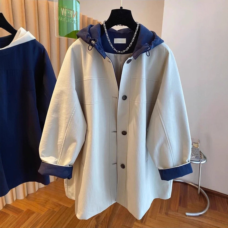 连帽冲锋衣外套中长款春秋季新款宽松显瘦百搭运动休闲棒球服风衣|undefined