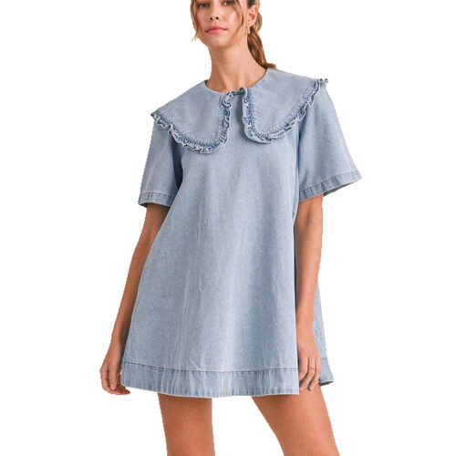 Amazon Europe and America Independent Store Women's Summer 2025 New Style Flared Collar Loose Ruffled Dress 