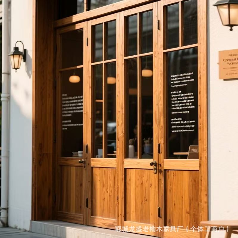 实木门窗折叠窗户奶茶店咖啡店复古门头折叠门窗网红老榆木门窗