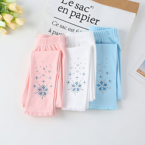 Girls' Elsa Princess Embroidered Denim Pants  Autumn Glittered Medium and Small Children's Versatile Pants Spring and Autumn Outwear Children's Pants