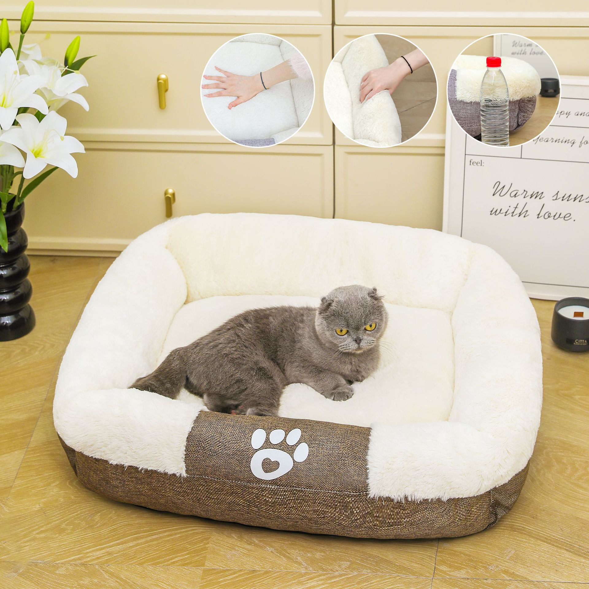 Otoño e invierno nuevo nido de felpa para mascotas tapete de lana de algodón cuadrado cojín de lino de alta calidad para perros y gatos cojín cálido nido para mascotas