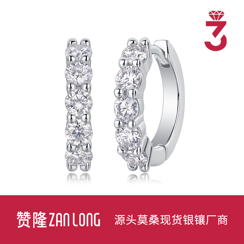 轻奢简约气质时尚耳扣耳圈耳饰 S925纯银镶嵌莫桑石耳环电镀18K金