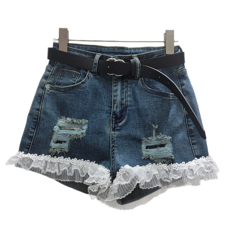 Pantalones Cortos de Mezclilla con Encaje Ligeramente Elásticos image 5