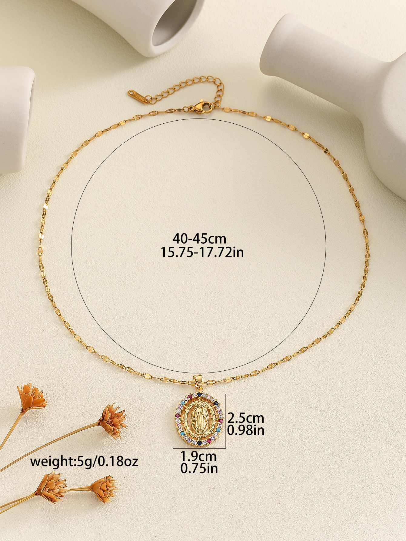 12g Weight Copper Pendant Material Zircon Inlay Material Pendant Necklace Classification Copper Chain Material 1 Piece Quantity Holiday, Daily Occasion Copper Material Human, Virgin Mary, Oval Pattern Women's Gender Inlay Design IG Style Style Copper Inlay Human Virgin Mary Oval Zircon Pendant Necklace 21