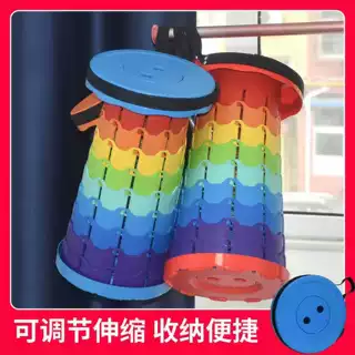 跨境批发彩虹伸缩凳户外便携塑料折叠凳子可调节火车排队钓鱼凳