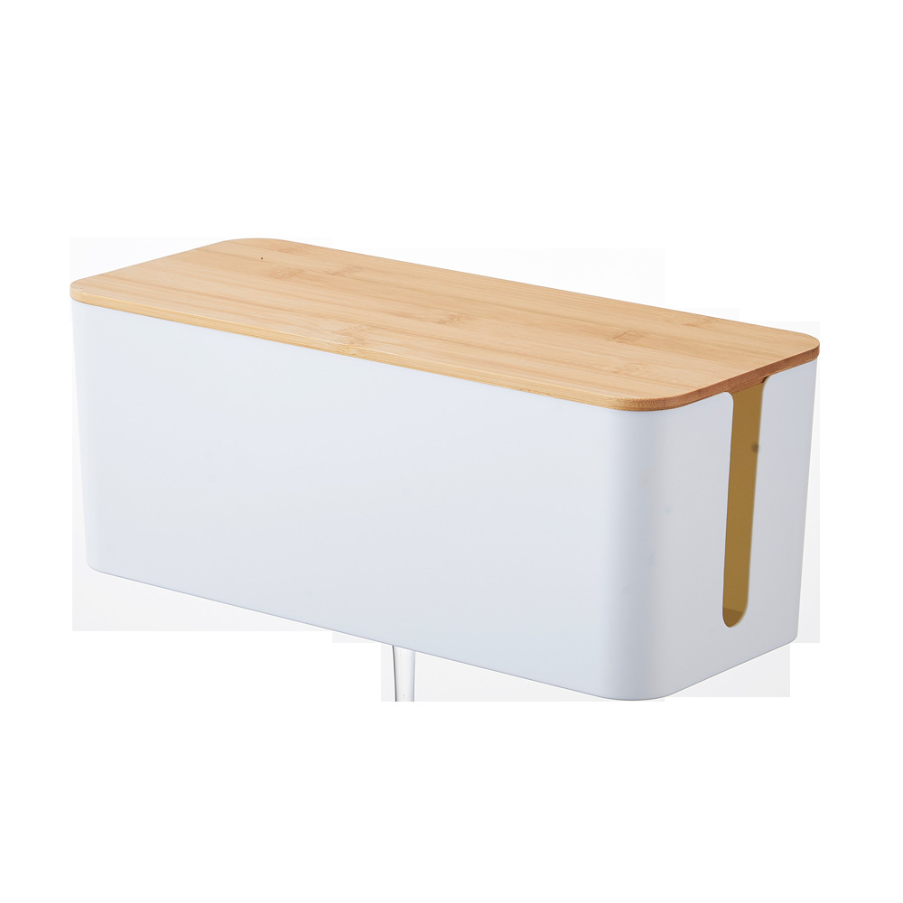 Caja de almacenamiento de cables de madera de bambú caja de cable de alimentación caja de acabado de cable de carga caja de enchufe de cable de computadora