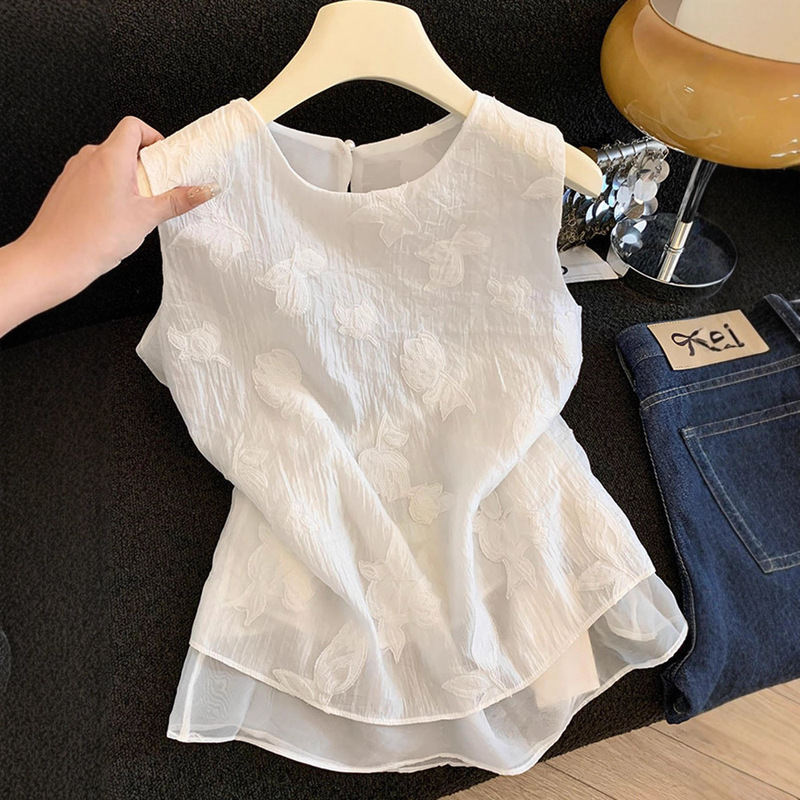 French High-End Three-Dimensional Flower Sleeveless Shirt for Women Summer New Loose Outer Wear Temperament Slim Vest Shirt
