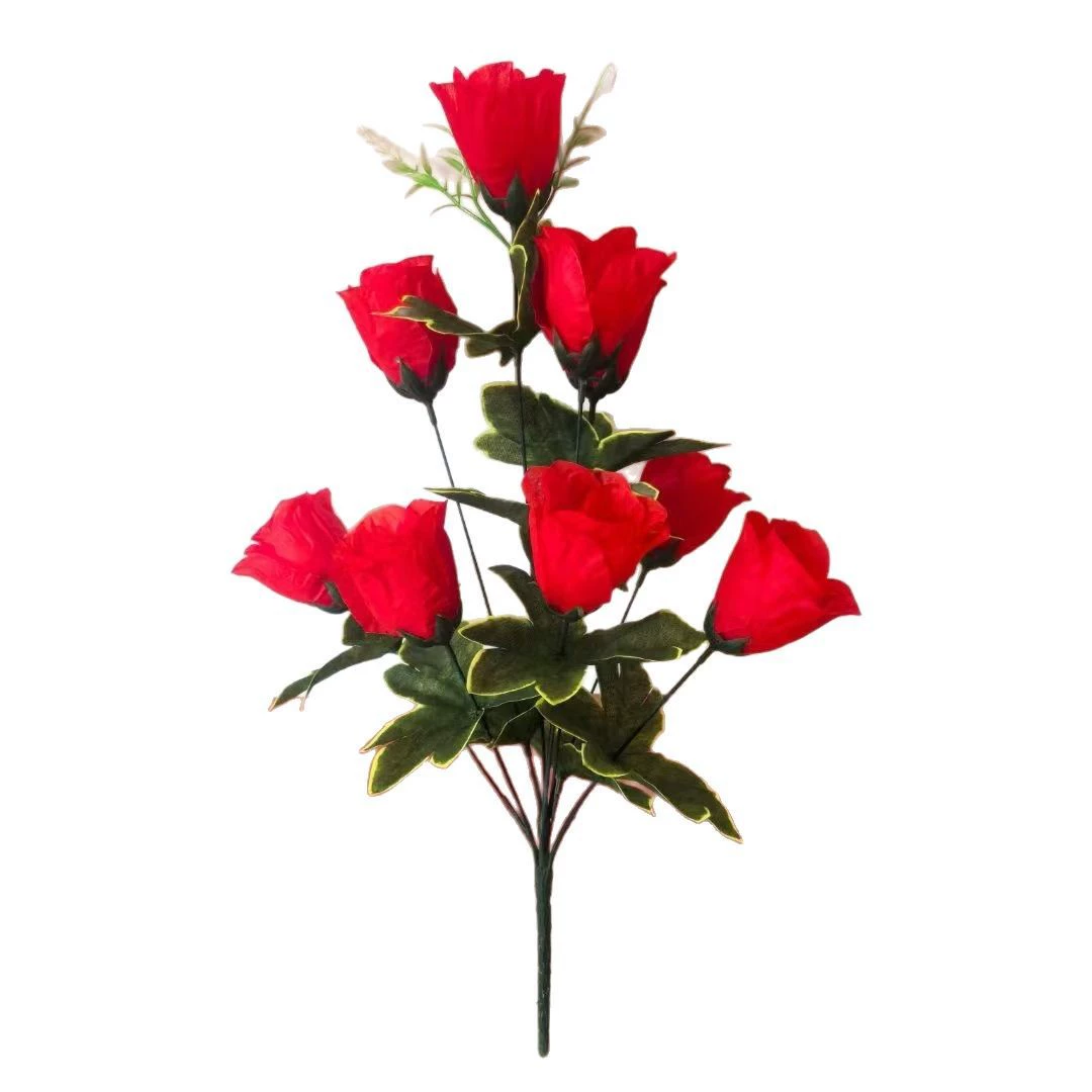 9-head tulip bouquet hand-held flower Qingming tomb flower silk flower for ritual burial grave flowers fake flowers