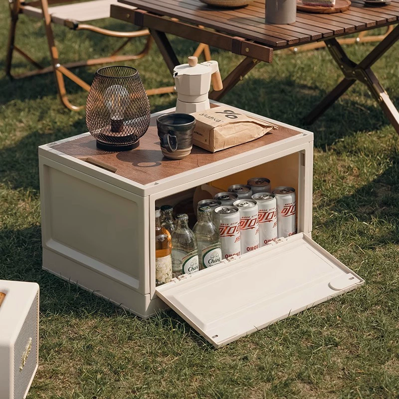 Ящик для хранения на открытом воздухе, для кемпинга, пикника, складной багажник автомобиля, бытовой большой ящик для хранения, органайзер, шкаф с деревянной крышкой на роликах