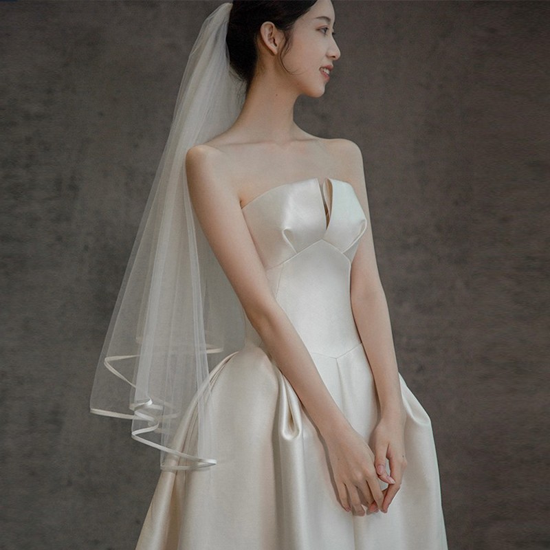 韩式新娘头纱婚礼结婚主婚纱头饰白色素纱双层求婚领证拍照轻头纱