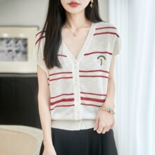 韩版洋气百搭针织短袖t恤开衫女26夏季新款时尚气质条纹女装上衣