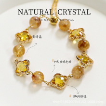 小红书爆款天然紫水晶黄塔晶手链女四叶草手串可抽拉手饰品送闺蜜