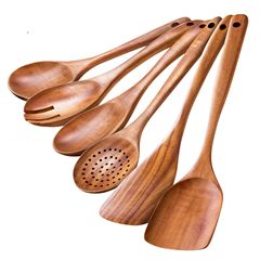 アカシアウッドスパチュラ6点セット チークキッチン用品セット 木製スパチュラ サラダスプーン ミキシングスプーン ヌードルスプーン ストレーナースパチュラ