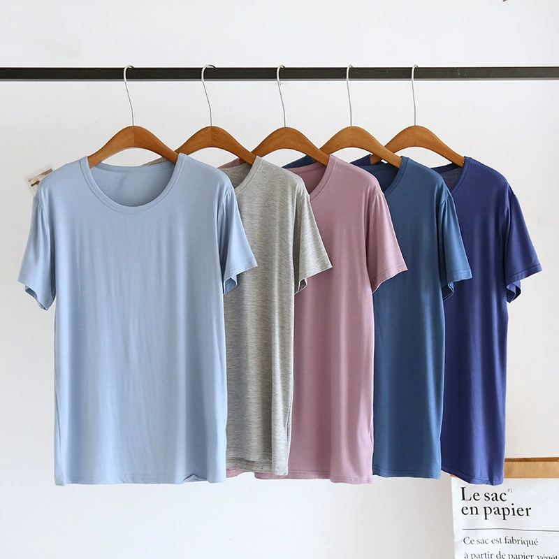 Летняя мужская Тонкая Однотонная футболка-пуловер из модала с короткими рукавами и круглым вырезом, домашняя одежда, простая Базовая рубашка для ношения на открытом воздухе