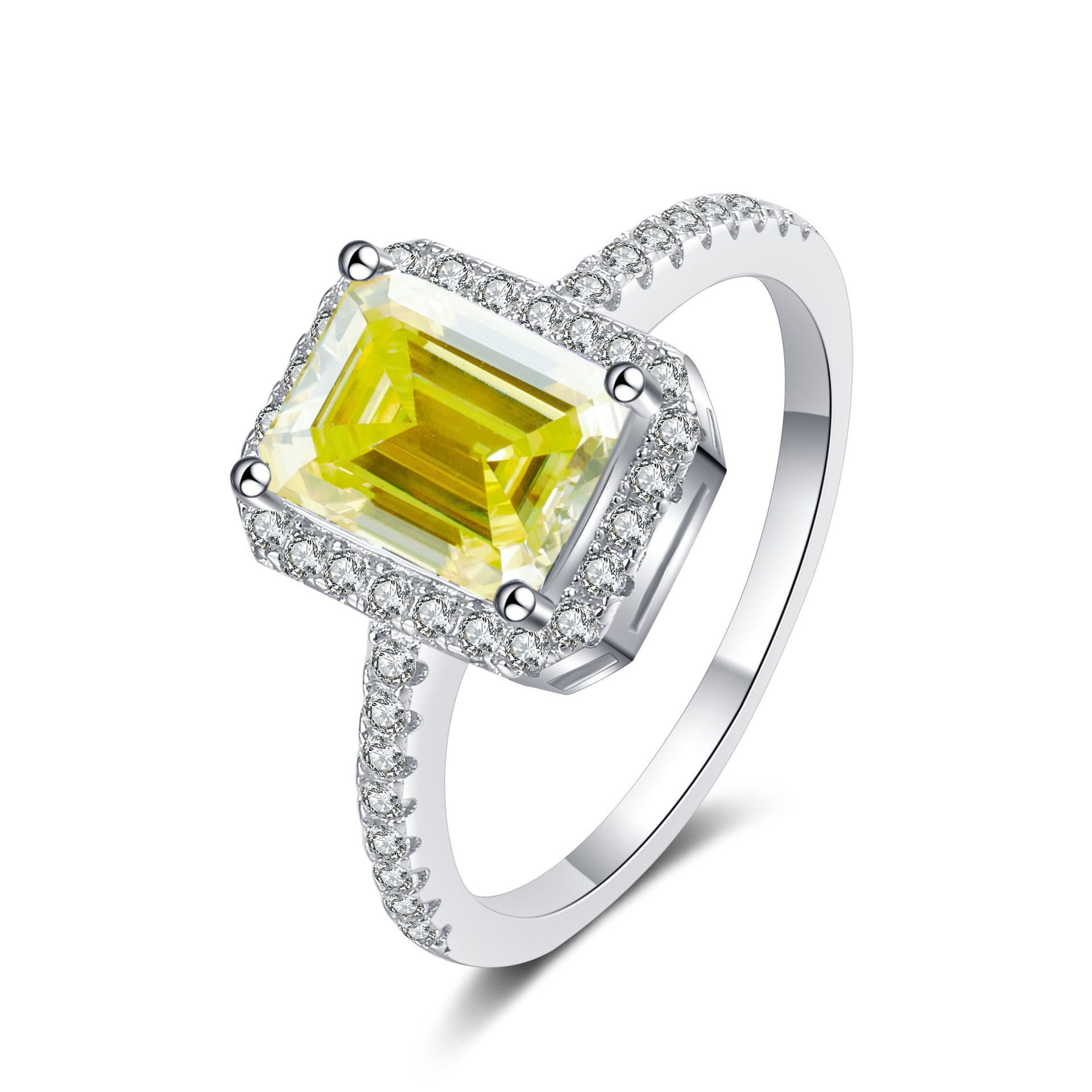 1 quilates esmeralda corte anillo de diamante de mozanita plata esterlina S925 anillo de boda anillo de diamantes de mozanita ventas transfronterizas calientes